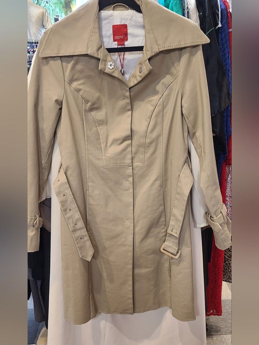 Esprit Light Beige Trench Coat with Belted Waist